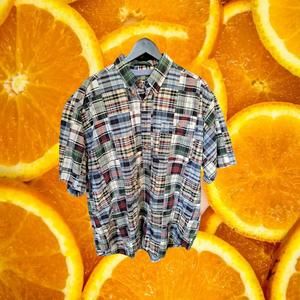 Orvis Patchwork 1/4 Button Shirt 100% Cotton Size Large‎